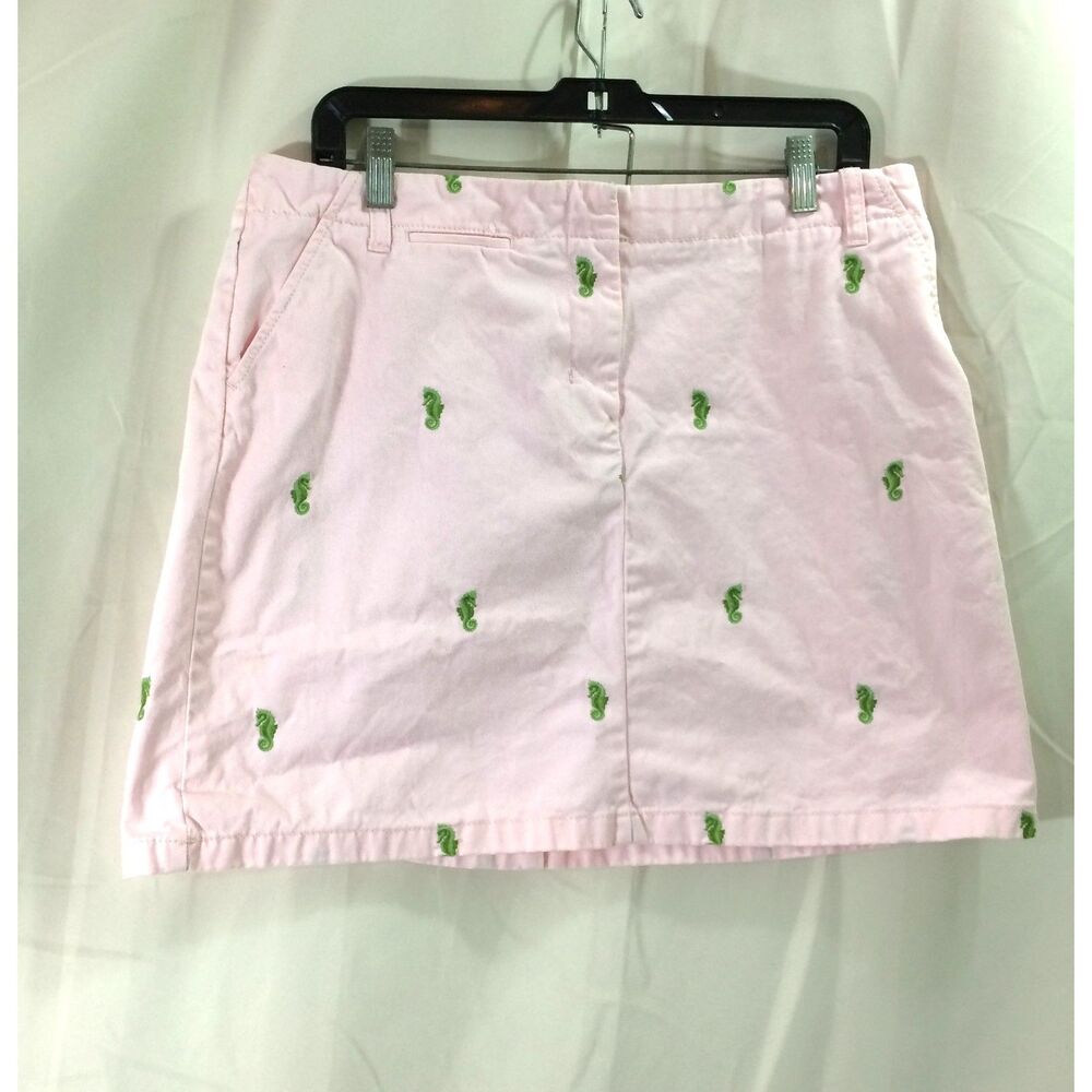 J.Crew Pink Seahorse Embroidered Mini Skirt Cotton Blend Vintage 2006 Size 14